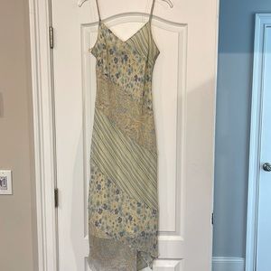 Spaghetti strap summer dress sheer patterned top with separate lining underneath